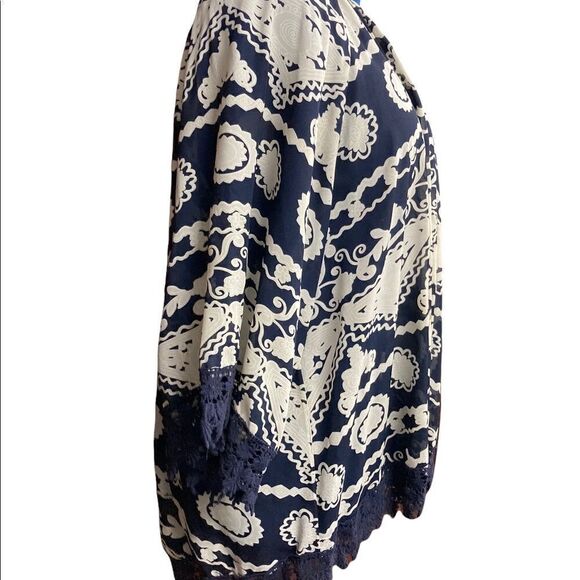 EN CREME, Blue & White, Kaftan/Cardigan, crochet lace, Size L, Oversized - Picture 3 of 10